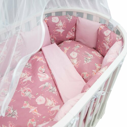 фото Комплект premium в кроватку 18 предметов (6+12 подушек-бортиков) нежный танец, розовый (поплин) amarobaby