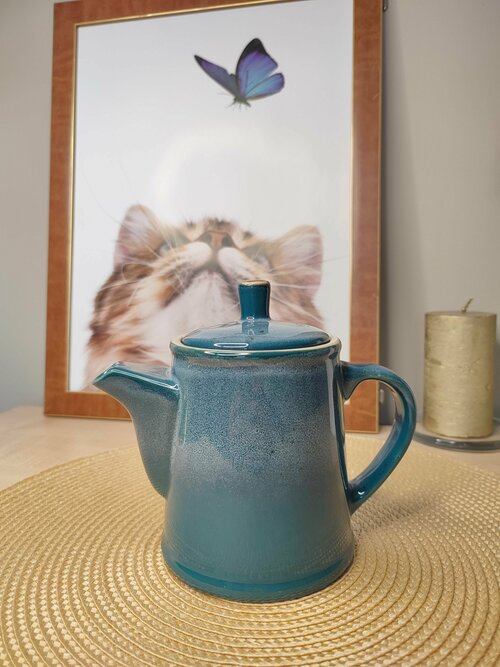 Чайник, 600 мл, синий, чайник заварочный, чайник стильный, кофейник, чайник с ситечком, чайник современный