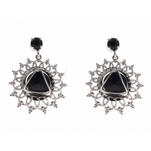 Серьги с подвесками Malu, Swarovski Zirconia, размер 30 мм, черный