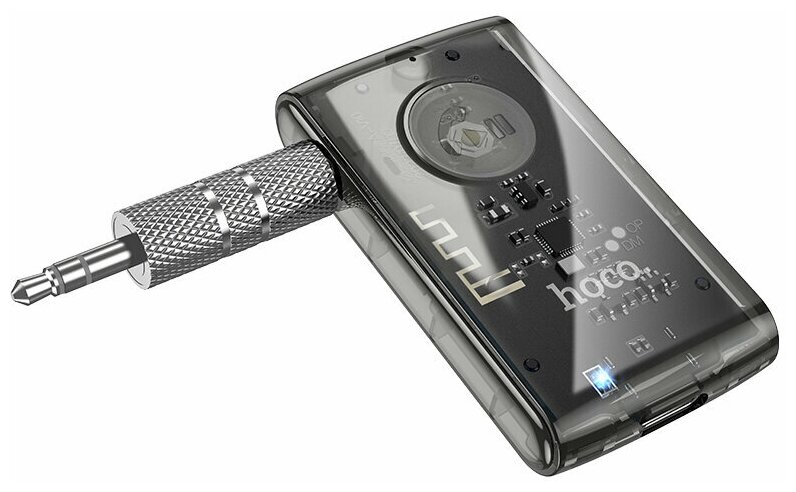Блютуз aux FM трансмиттер bluetooth адаптер ресивер Hoco E66 прозрачный черный