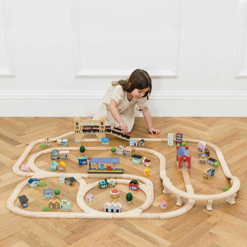 Мега большая Железная дорога деревянная 120 эл. Лондон, Le Toy Van железная дорога le toy van лондон с поездом 120 элементов