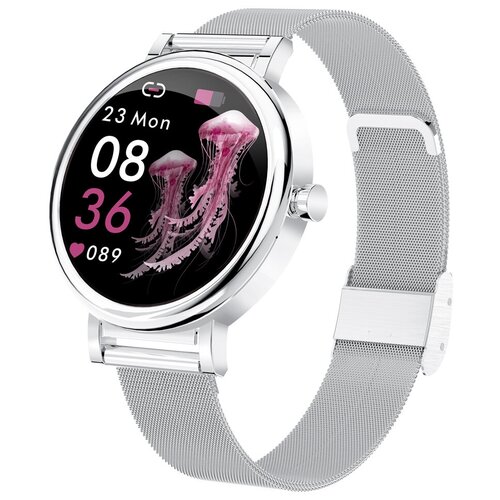 Женские смарт-часы LW06 с пульсоментром измерением давления и уровня кислорода в крови водонепроницаемые серебристые 690000₽