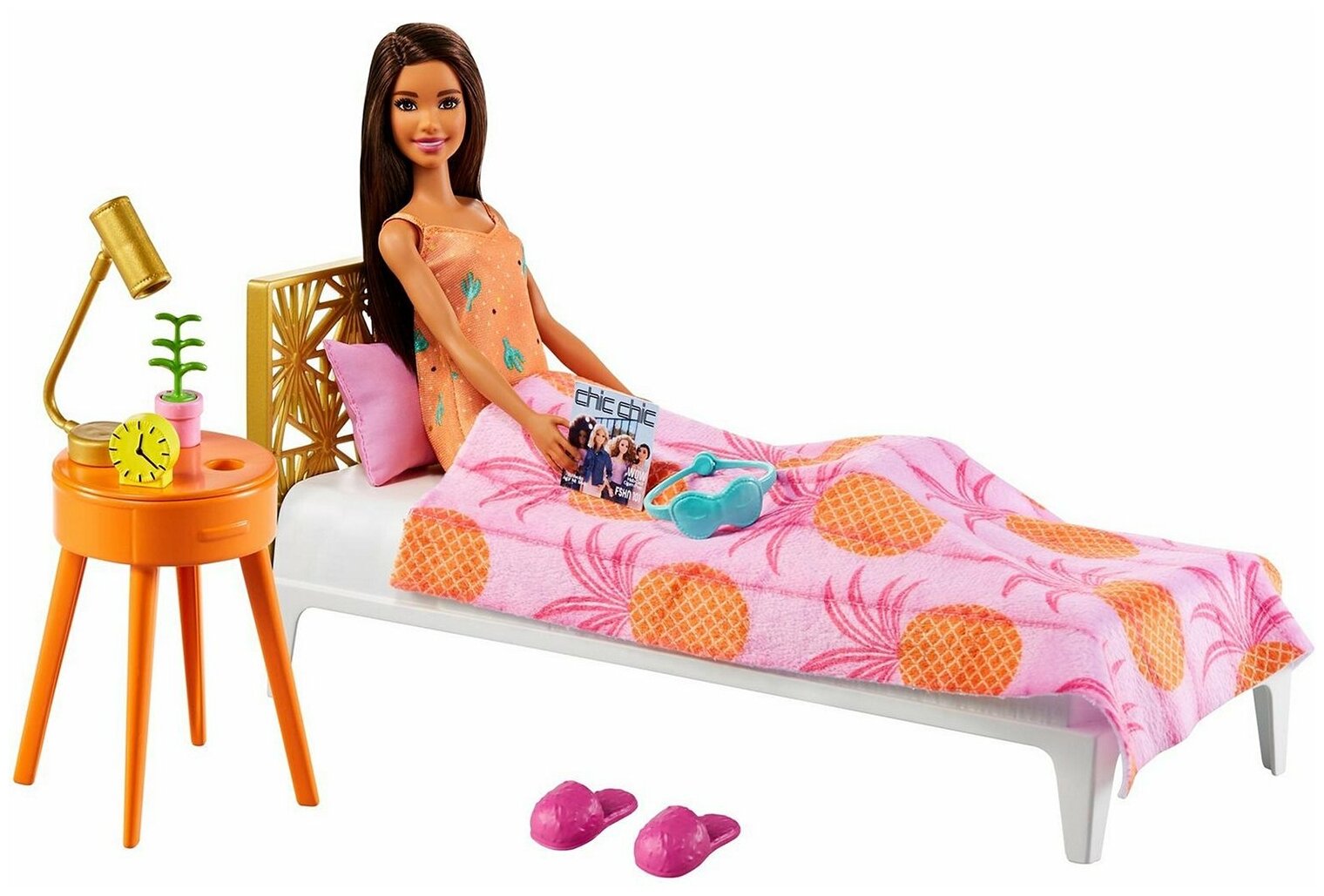 Кукла Barbie Брюнетка в платье в спальне с кроватью - фото №7