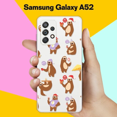 Силиконовый чехол Узор из ленивцев на Samsung Galaxy A52 силиконовый чехол узор из пингвинов на samsung galaxy a52