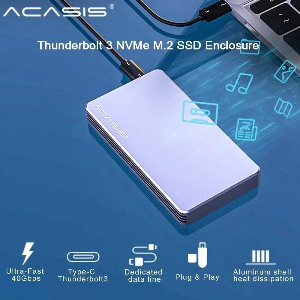 Корпус для жесткого диска Acasis FA-TB34 M1 Thunderbolt 3 NVME M2 SSD до 2 ТБ 40 Гбит/с серебристый