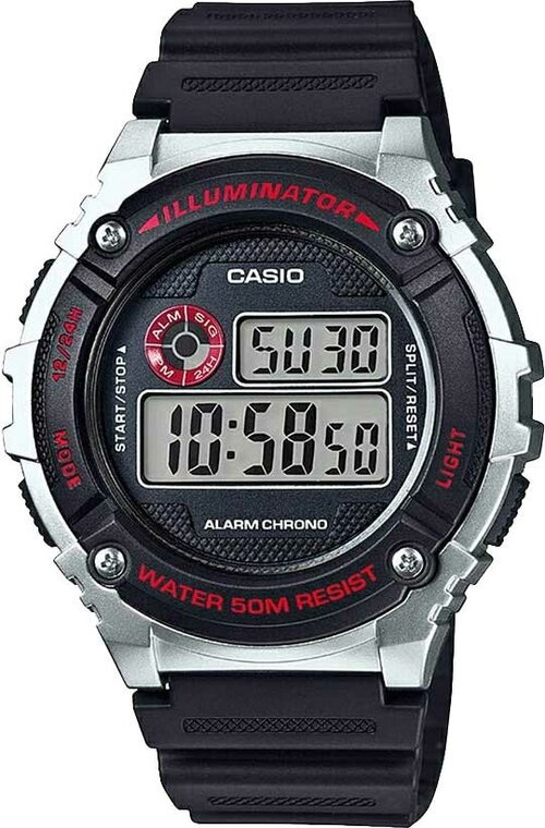 Наручные часы CASIO Collection W-216H-1C, черный, красный
