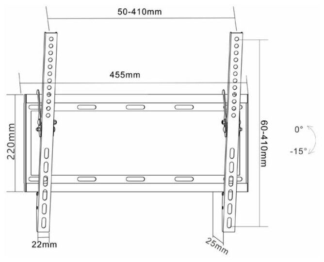 Кронштейн на стену наклонный MasterKron PLN07-44T. VESA 400х400. До 45 кг. Для ТВ 26"-55″ (66-140 см). черный.