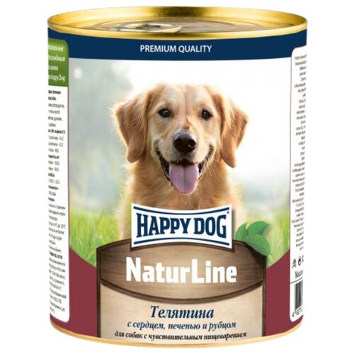 Влажный корм для собак Happy Dog NaturLine, при чувствительном пищеварении, телятина с сердцем, печенью и рубцом 1 уп. х 1 шт. х 970 г