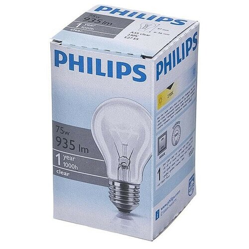 фото Электрическая лампа philips стандартная/прозрачная 75w e27 cl/a55 (10/120) 4 штуки