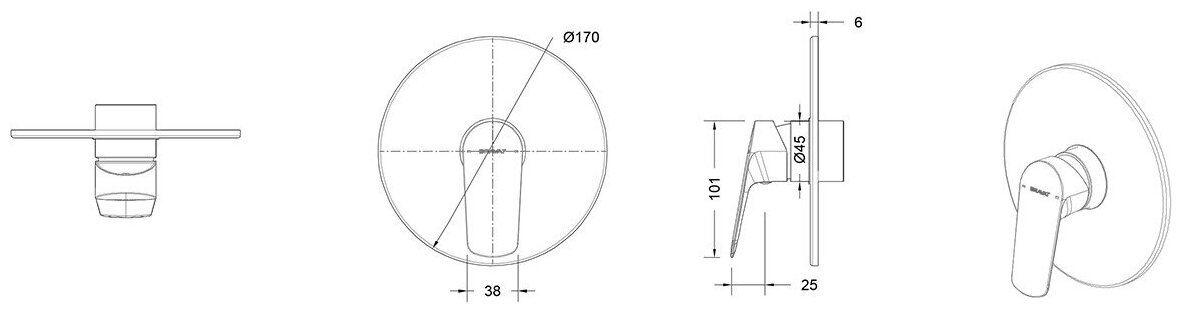 Смеситель для душа Bravat Rhein PB8429564CP-ENG 1-функциональный - фотография № 3