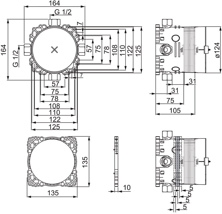 Корпус смесителя встраиваемый Oras Bluebox DN15 G1/2 (2080)