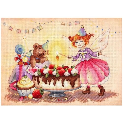 фото Набор для вышивания крестиком жар-птица на дизайнерской канве, "задорный день рождения", 30*20 см