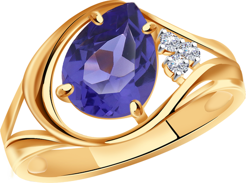 Кольцо Diamant online, золото, 585 проба, фианит, танзанит, размер 16.5