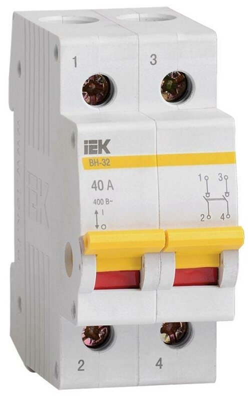 Выключатель нагрузки ВН-32 2п 40А на DIN-рейку IEK (MNV10-2-040)