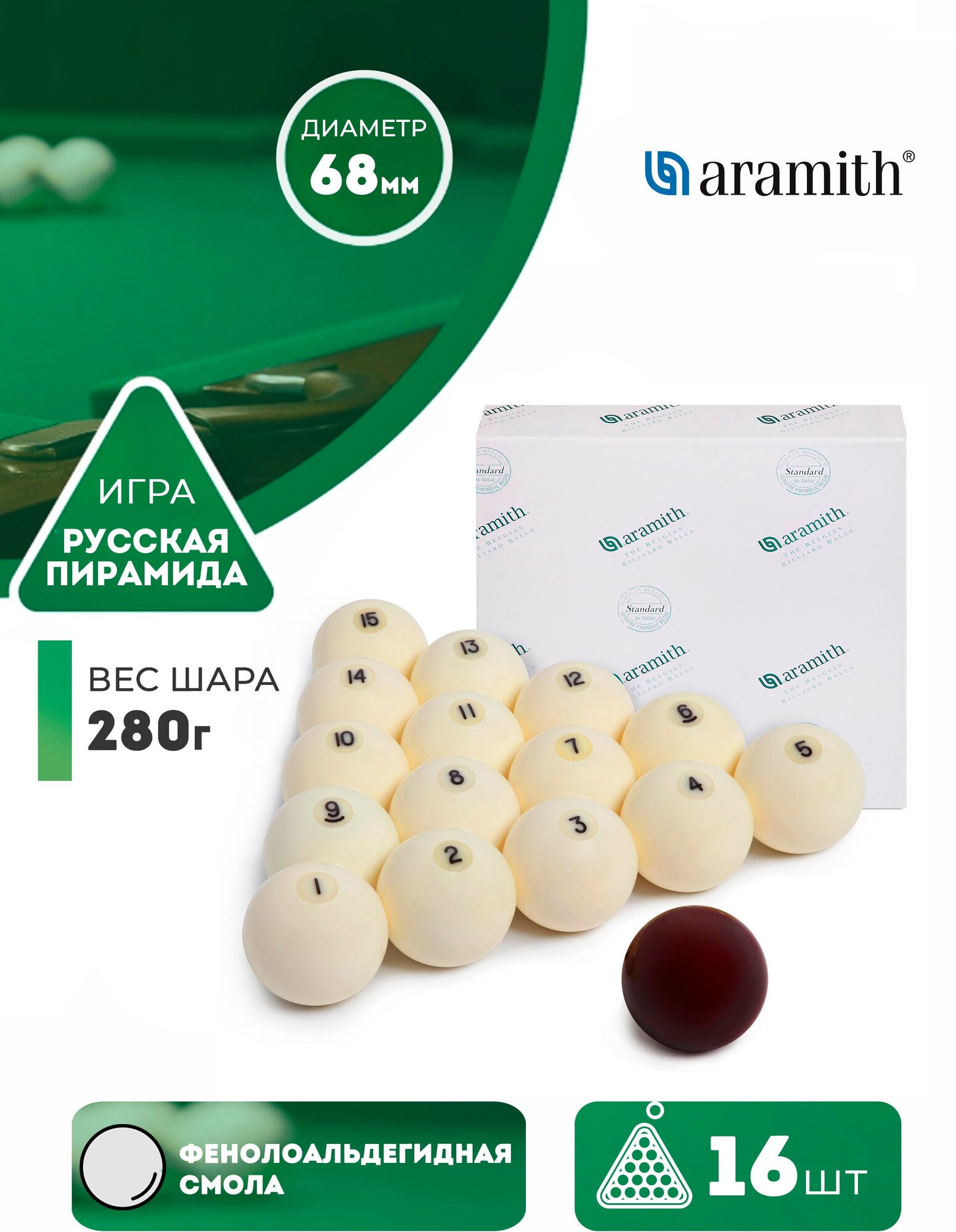 ARAMITH SALUC S.A. Шары для русского бильярда Aramith Standard 68 мм (красный биток)