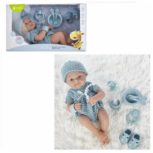 пупс junfa pure baby 35см в розовом комбинезоне шапочке с шарфом в коробке Пупс JUNFA Pure Baby 35см в комбинезоне и шапочке, 1 шт