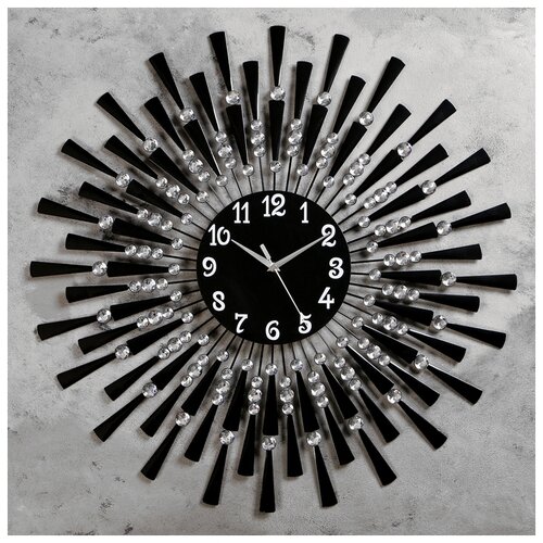 фото Часы настенные, серия: ажур, "чёрные лучики", маленькие кристаллы, d=68 см, черные 4831202 сима-ленд