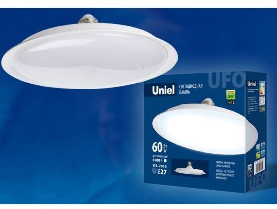 Светодиодная лампа Uniel LED-U270-60W/6500K/E27/FR PLU01WH Форма «UFO», матовая. Дневной белый свет (6500K). Картон. ТМ