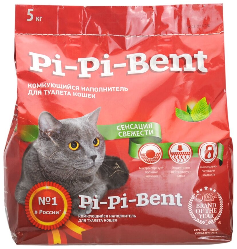 Наполнитель Pi-Pi-Bent "Сенсация свежести" комкующийся для кошек (крафт пакет) 5кг 12л - фотография № 2