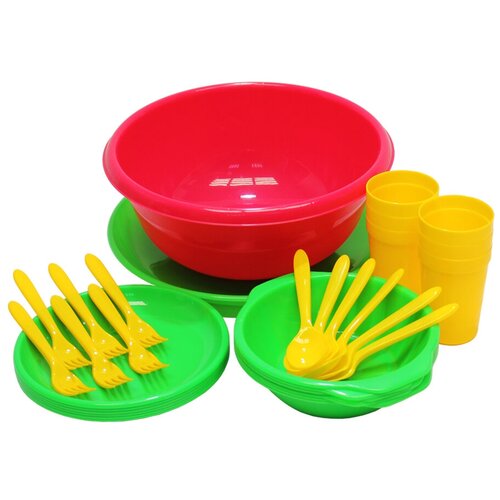 Набор пластиковой посуды для пикника Вечеринка 32 предмета на 6 персон набор пластиковой посуды для пикника дачи кухни на 8 персон