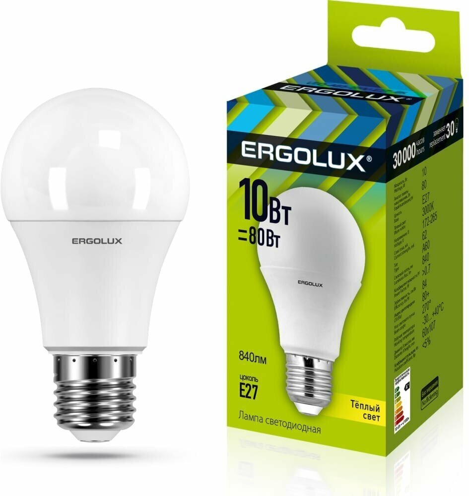 Светодиодная лампа Ergolux ЛОН LED-A60-10W-E27-3K