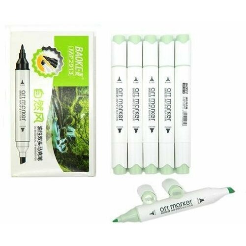 Маркер художественный двусторонний GG014 овальный зеленый прозрачный (48560) (6 шт.)