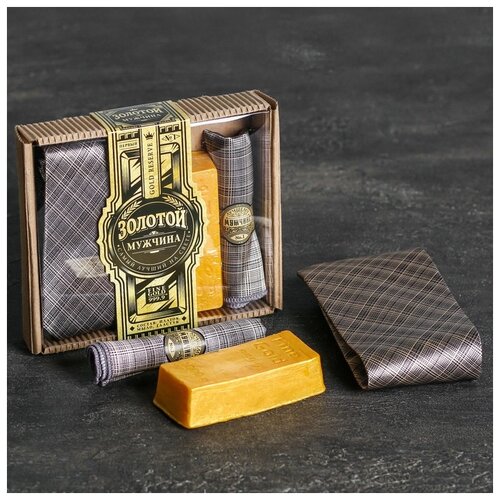 фото Подарочный набор (галстук, платок-сигара, фигурное мыло) "золотой мужчина" 4627644 сима-ленд