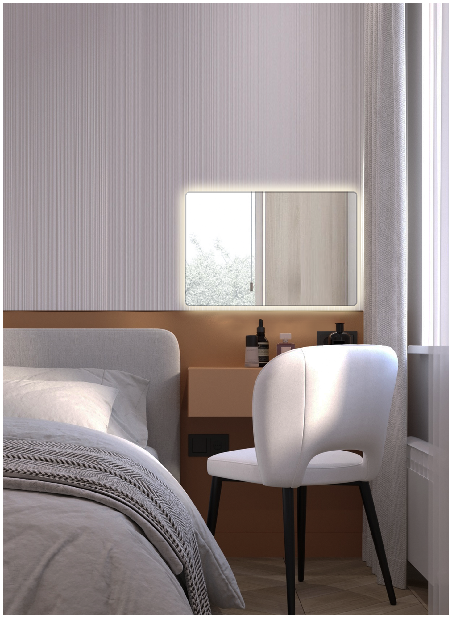 Зеркало для ванной Prisma 40*60 прямоугольное горизонтальное "парящее" с тёплой LED-подсветкой