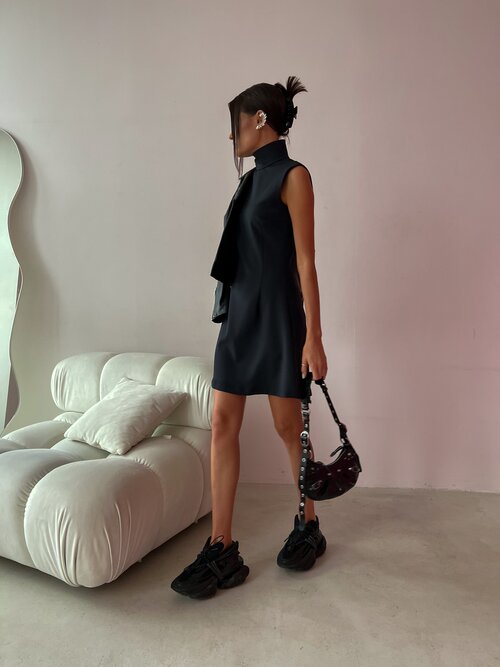 Платье-водолазка шифон, трапециевидный силуэт, мини, размер 42, черный