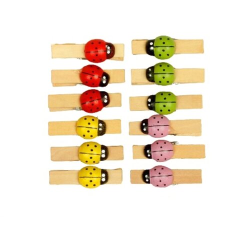 фото Прищепки «божьи коровки», разноцветные, набор 12 шт., прищепка: 3.5 × 0.7 см сима-ленд