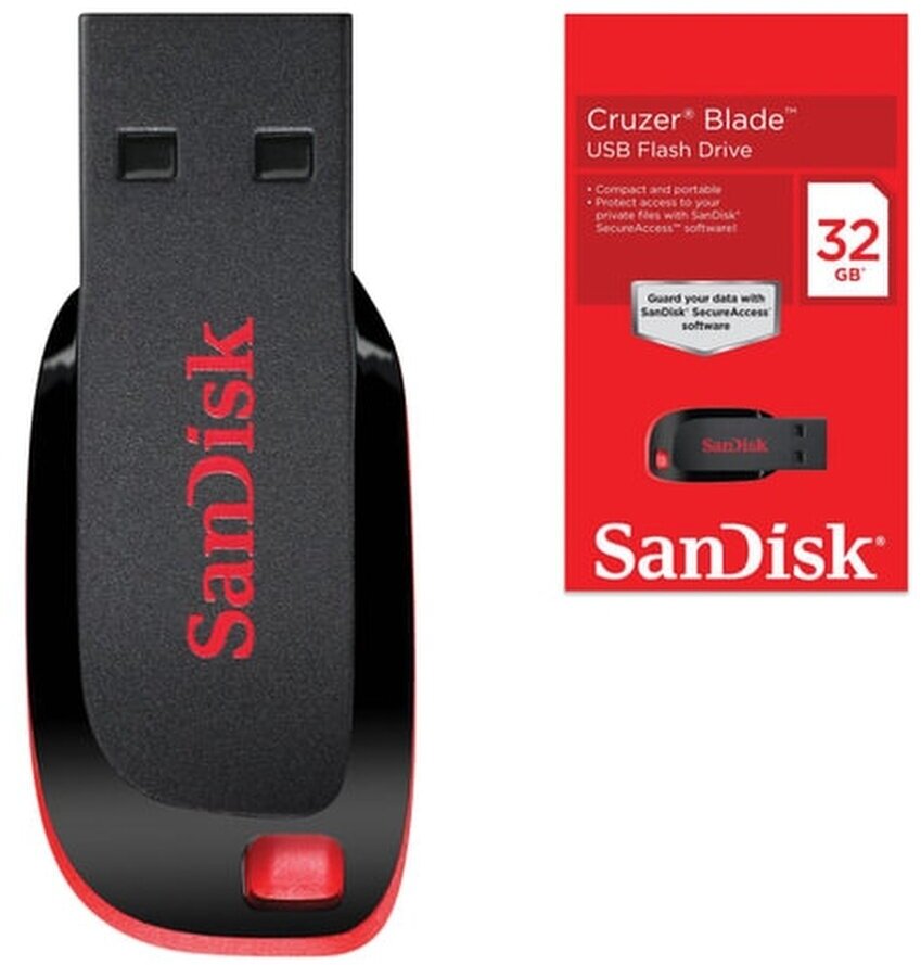 Флеш-диск 32 GB SANDISK Cruzer Blade USB 20 черный красный