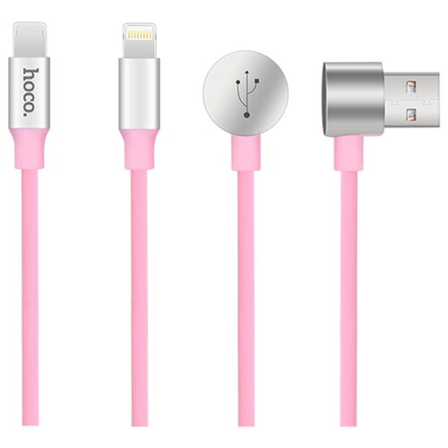 Кабель USB 2в1 MicroUSB-Lightning 8Pin HOCO U18 розовый кабель магнитный usb 2 0 apple iphone ipod ipad с разъемом 8pin 1м нейлон partner