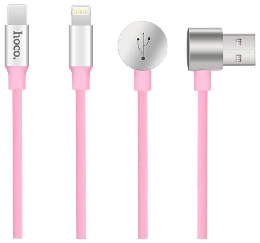 Кабель USB 2в1 MicroUSB-Lightning 8Pin HOCO U18 розовый