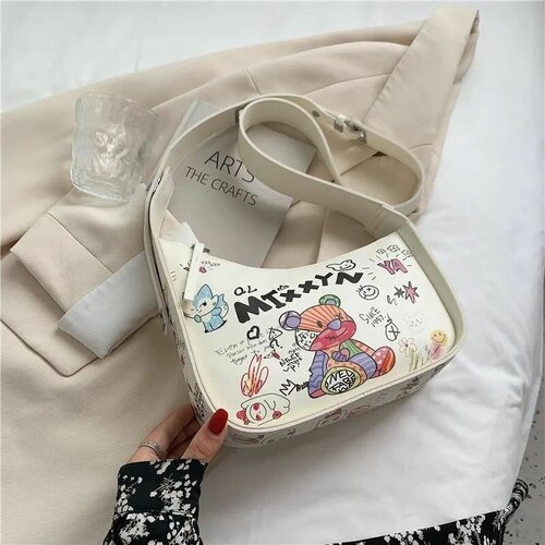 фото Сумка багет спортивная, экокожа, бежевый нет бренда