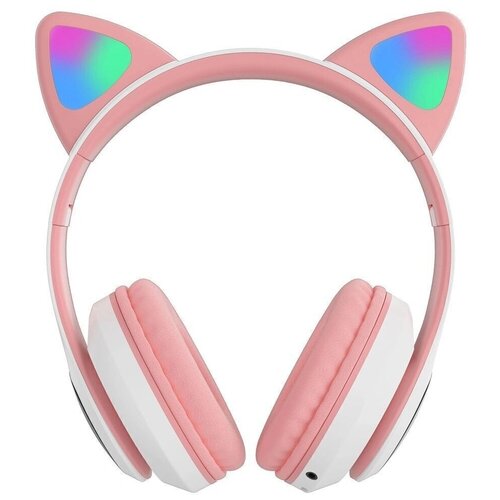 Детские Bluetooth наушники с ушками кошечка бело-розовая 1799₽