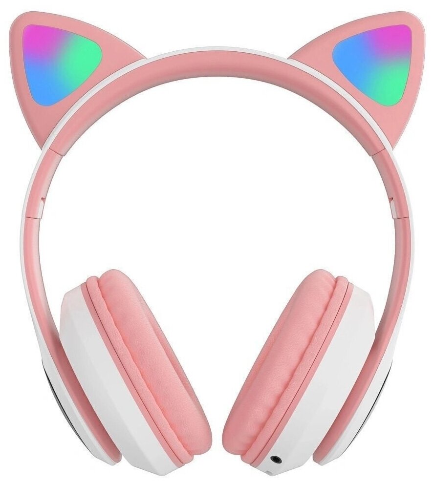 Детские Bluetooth наушники с ушками, кошечка бело-розовая.
