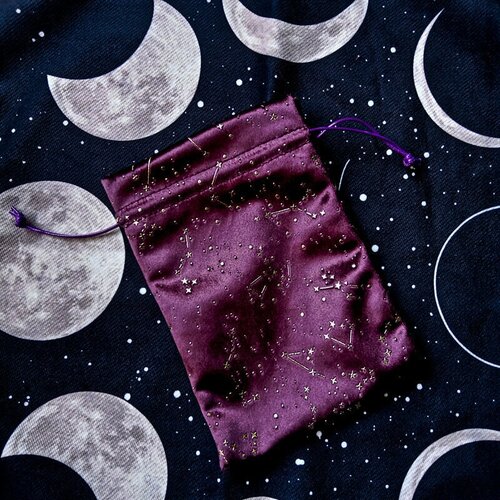 Мешочек для карт Таро "Звезды и созвездия", фиолетовый, сумочка подарочная для украшений, для хранения, 13х18 см