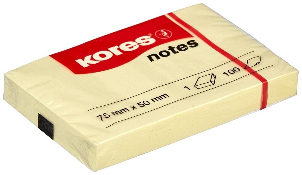 Блок-кубик Kores бумажный, для заметок, 75х50 мм, желтая, 100 листов