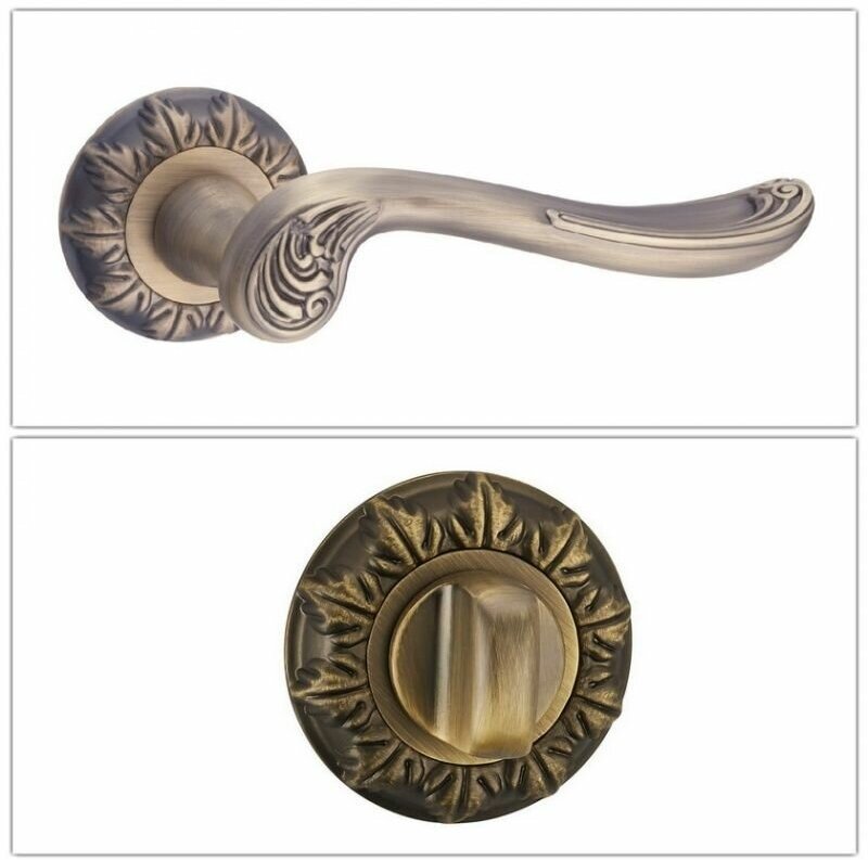 фото Комплект ручек для дверей Renz INDH_61-10_MAB_W, матовая античная бронза (ручка + завертка WC)