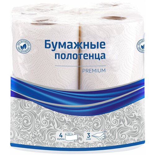 Полотенца бумажные в рулонах OfficeClean Premium, 3-слойные, 11м/рул, тиснение, белые, 4шт. полотенца бумажные officeclean premium белые с тиснением 3 слоя 4 рулона по 11 м