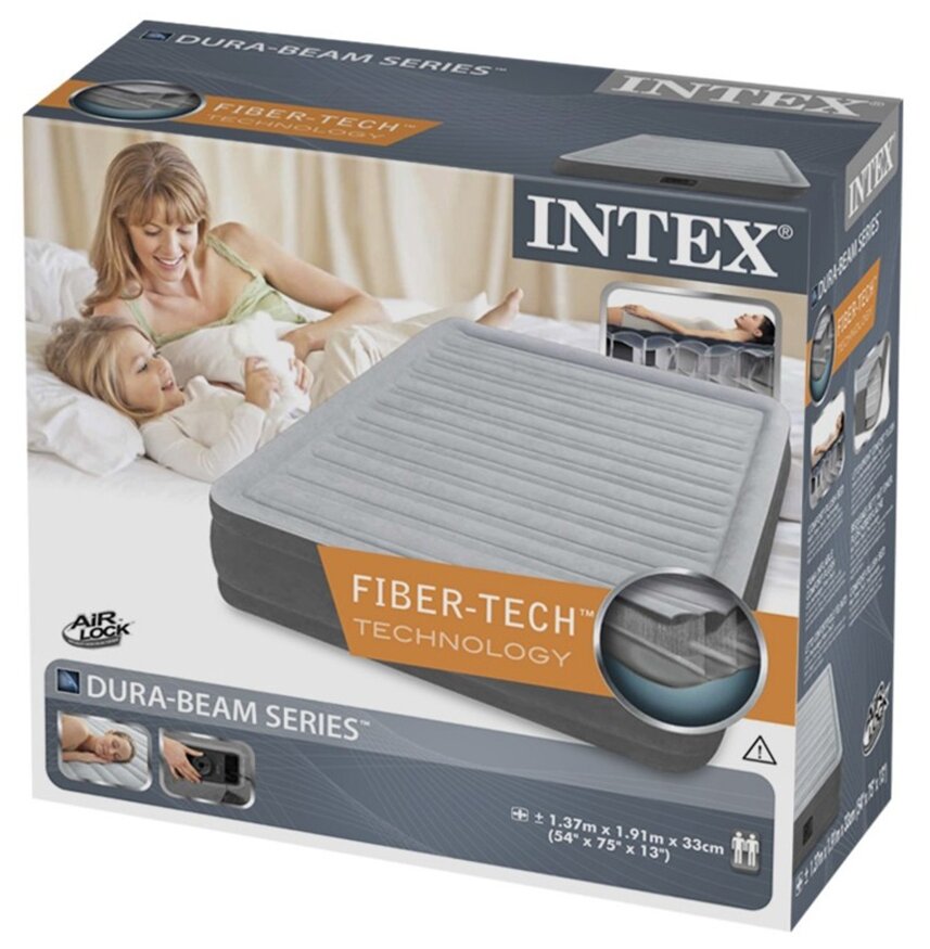 Кровать надувная со встроенным насосом Intex Full Comfort-Plush 137*191*33см 67768