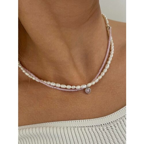 Чокер MOON SOUL, бисер, стекло, жемчуг барочный, жемчуг культивированный, жемчуг пресноводный культивированный, жемчуг пресноводный, длина 36 см, белый, розовый