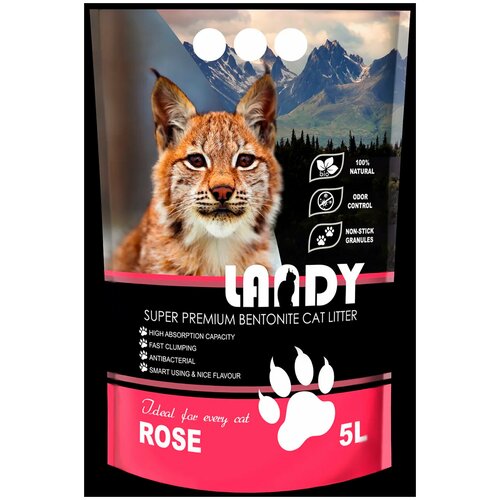 Наполнитель для кошачьего туалета Landy комкующийся с ароматом розы 5 л