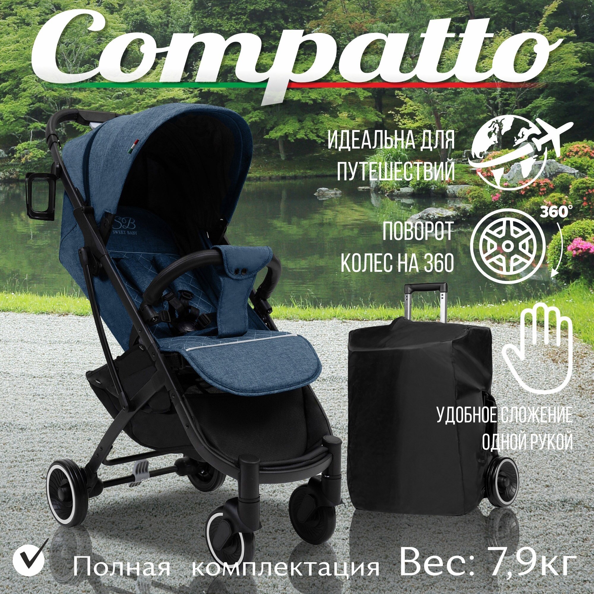 Прогулочная коляска Sweet Baby Compatto Blue Neo