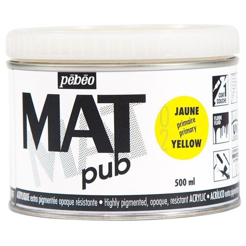 Краска акриловая PEBEO экстра матовая Mat Pub №2, желтый основной, 500 мл