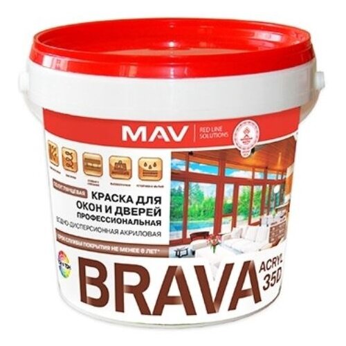 Краска акриловая MAV BRAVA ACRYL 35D для окон и дверей полуглянцевая белый 1 л 1.1 кг