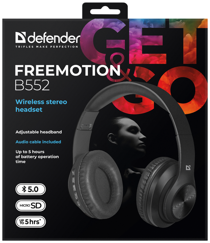 Гарнитура Defender FreeMotion B552, 3.5 мм/Bluetooth, накладные, черный [63552] - фото №13