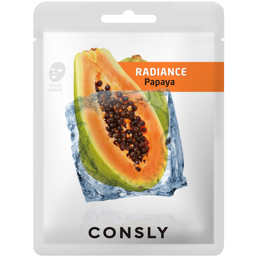 выравнивающая тон кожи тканевая маска с экстрактом папайи consly papaya radiance mask pack 1 шт Consly Тканевая маска с экстрактом папайи выравнивающая тон кожи, 20 г, 20 мл