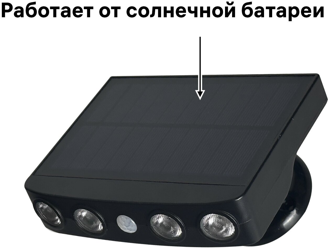 Светильник светодиодный с датчиком движения и освещения Solar LED на солнечных батареях, 4Вт, 6500К, 500Лм, IP65, 3 режима, цвет черный, duwi 25027 2 - фотография № 13