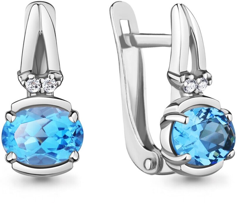 Серьги AQUAMARINE, серебро, 925 проба, топаз, фианит